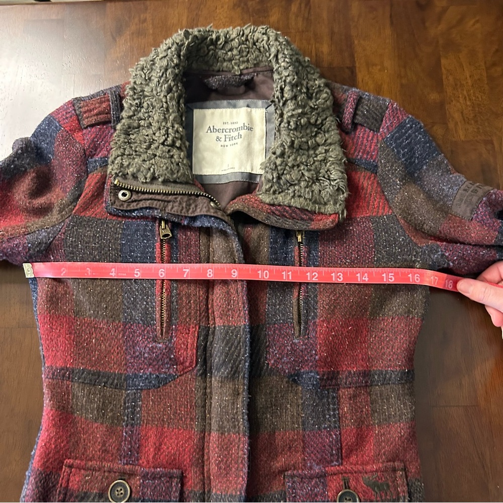 Abercrombie & Fitch Wool Blend Trucker Buffalo Plaid Red Black Jacket Size Small - Picture 10 of 14
